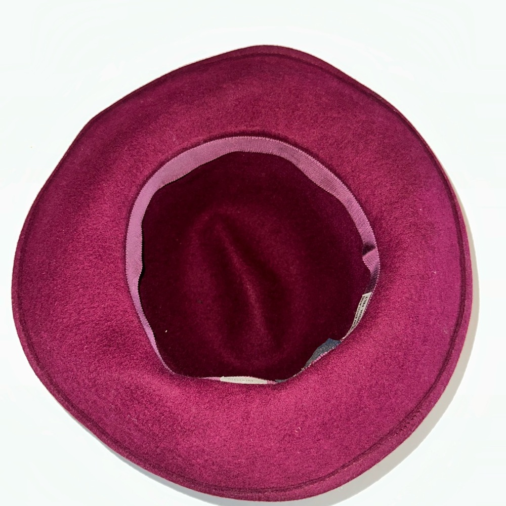 Burberry Vintage Burgundy Felt Fedora Feather Size Medium Godfather hat - Picture 2 of 5